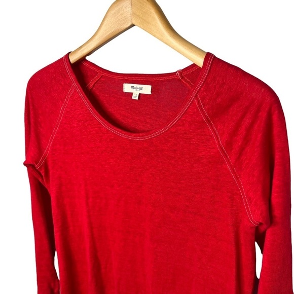 Madewell Modern Linen Raglan Tee Long Sleeve Red Size XS Style E0241 Classic - Picture 3 of 8